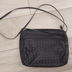 Black Leather Small Unlined Crossbody Handbag.    Size 5x8x1